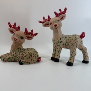 Vintage Kimple Ceramic Molds Christmas Quilted Reindeer Set Figurines Polka Dots